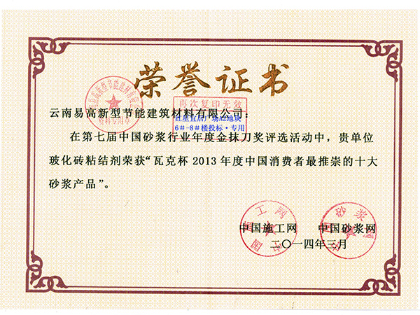 瓦克杯榮譽(yù)證書-易高